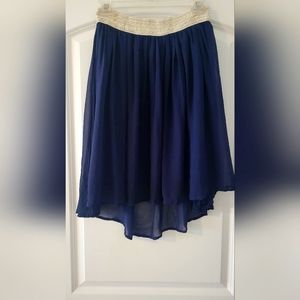 Navy Blue High Low Skirt
